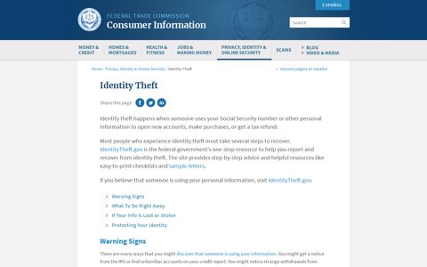 Identity Theft | FTC Consumer Information - Consumer.ftc.gov