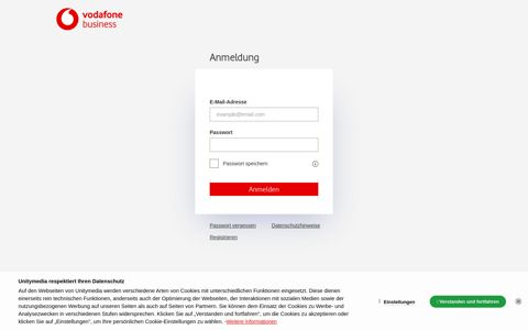 Anmeldung Kundencenter für Unternehmen Vodafone Business