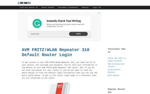 AVM FRITZ!WLAN Repeater 310 - Default login IP, default ...