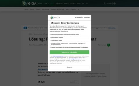 Lösung: Fritzbox nicht erreichbar - Giga