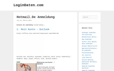 Hotmail.De - Mein Konto - Outlook - LoginDaten.com