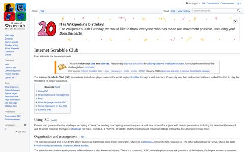 Internet Scrabble Club - Wikipedia