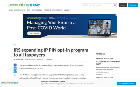 IRS expanding IP PIN opt-in program to all taxpayers in ...