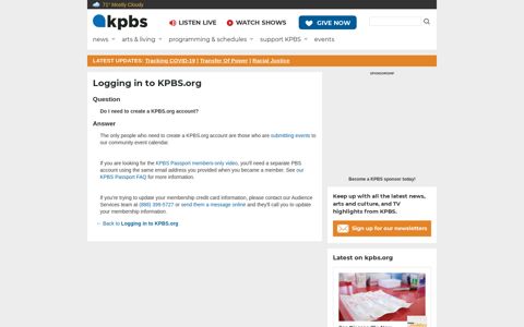 Logging in to KPBS.org: Do I need to ... | KPBS