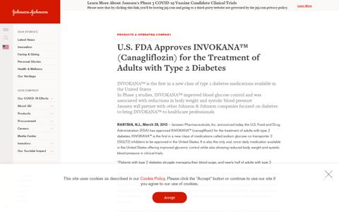 U.S. FDA Approves INVOKANA™ (Canagliflozin) for the ...