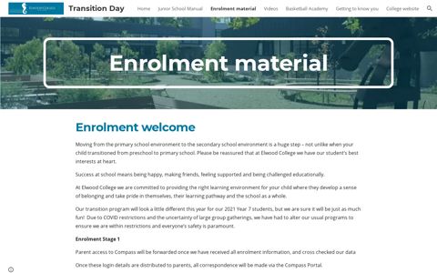 Transition Day - Enrolment material - Google Sites