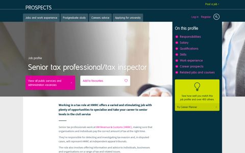 Senior tax professional/tax inspector job profile | Prospects.ac.uk
