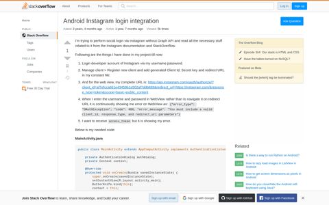 Android Instagram login integration - Stack Overflow