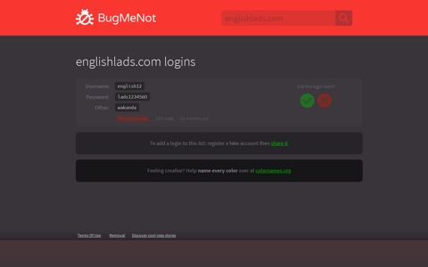 englishlads.com passwords - BugMeNot