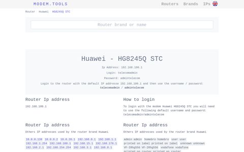 Huawei HG8245Q STC Default Router Login and Password