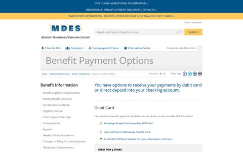 MDES - Benefit Payment Options - Mississippi Department of ...