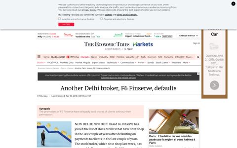 Another Delhi broker, F6 Finserve, defaults - The Economic ...