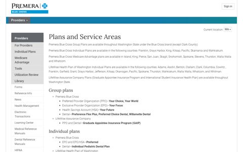Plans and Service Areas | Provider | Premera Blue Cross