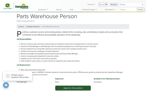 Parts Warehouse Person - Job Opening | Everglades ...