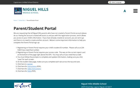 Parent/Student Portal - Niguel Hills Middle School - School Loop