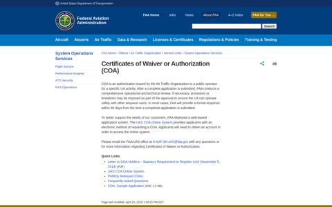Certificates of Waiver or Authorization (COA)