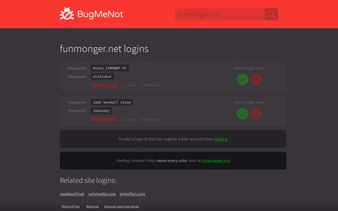 funmonger.net passwords - BugMeNot