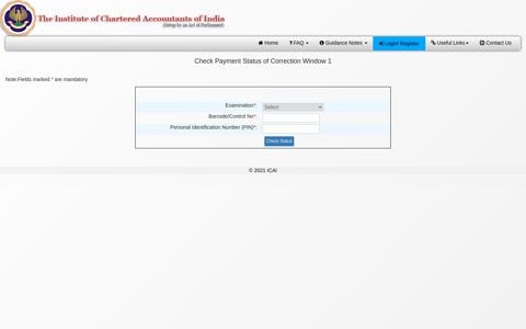 Check Payment Status of Correction Window 1 - ICAI Exam