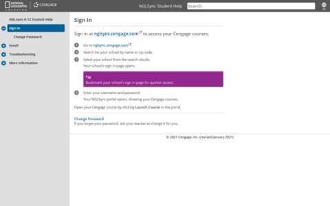 Sign In - Cengage Platform Help
