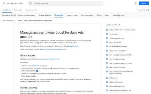 Manage access to your Local Services Ads account - Google ...