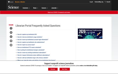 Librarian Portal Frequently Asked Questions | Science | AAAS