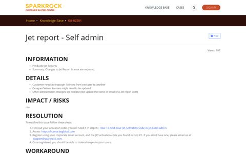 Jet report - Self admin - Customer Success Center - Sparkrock