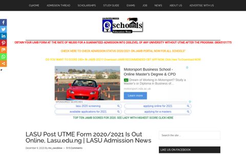 LASU Post UTME Form 2020/2021, Lasu.edu.ng, Screening ...
