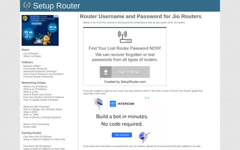 Router Username and Password for Jio Routers
