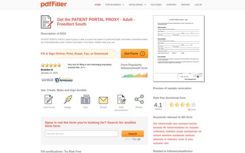 Get the PATIENT PORTAL PROXY - Adult - Froedtert South