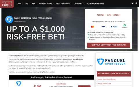 FanDuel Sportsbook App + Promo Code for $1000 Risk Free Bet