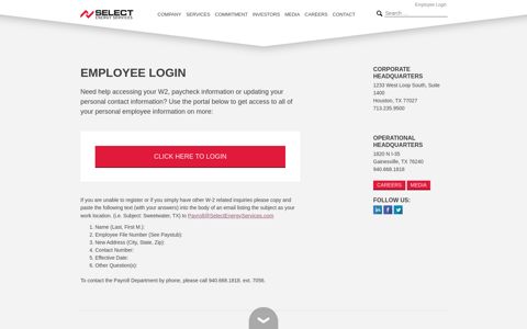 Employee Login - Login, Register - Select Energy Services ...