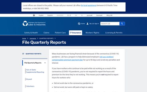 File Quarterly Reports - L&I