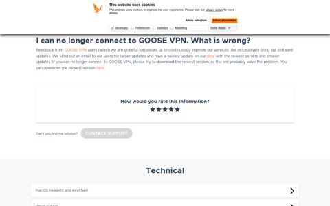 I can no longer connect to GOOSE VPN. What is wrong ...