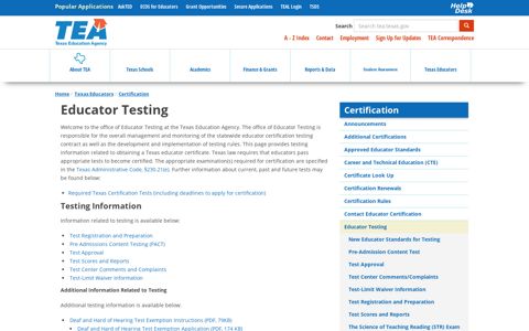 Educator Testing | Texas Education Agency