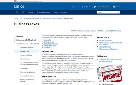 Business Taxes | Internal Revenue Service