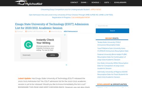 ESUT Admission List 2020/2021 | 1st & 2nd Batch ...