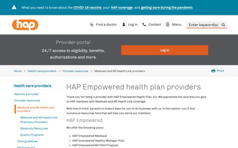 HAP Empowered health plan providers