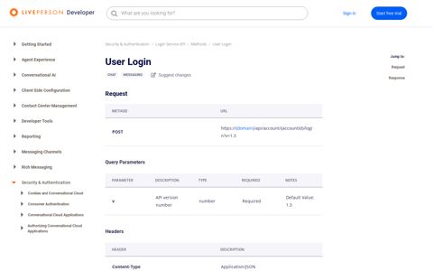 Login Service API - User Login | LivePerson Developers