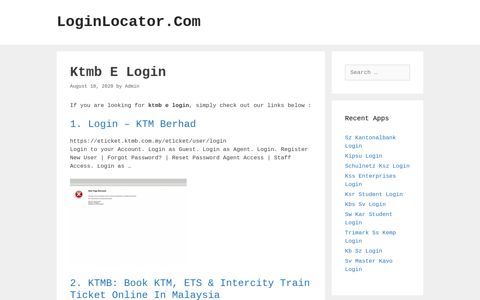 Ktmb E Login - LoginLocator.Com