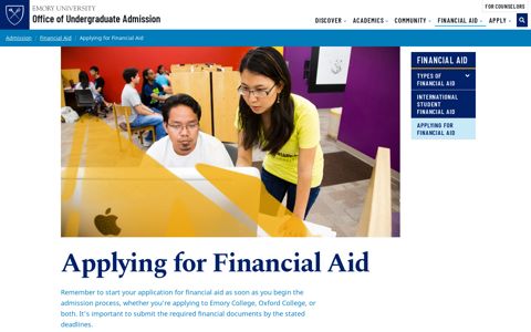 Applying for Financial Aid | Emory University | Atlanta GA