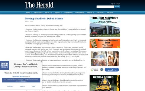 Meeting: Southwest Dubois Schools - Dubois County Herald