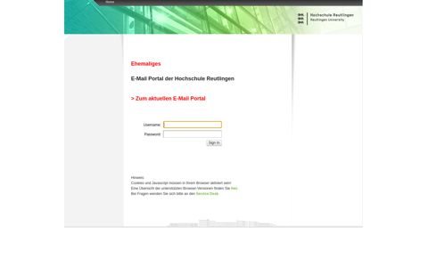 Ehemaliges E-Mail Portal der Hochschule Reutlingen > Zum ...