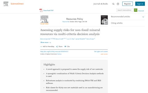 Assessing supply risks for non-fossil mineral resources via ...