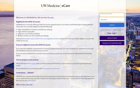 UW Medicine eCare - Login Page
