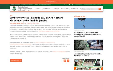 Ambiente virtual da Rede EaD SENASP estará disponível até ...