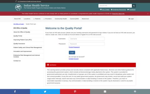 Quality Portal Login | IHS Office of Quality
