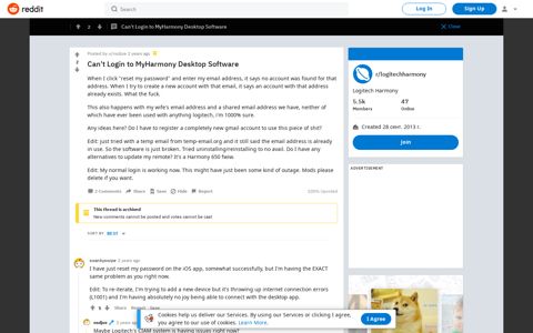 Can't Login to MyHarmony Desktop Software : logitechharmony