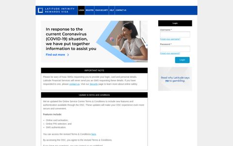 Latitude Infinity Rewards Visa Online Service Centre