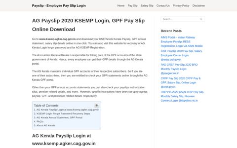 AG Payslip 2020 GPF Pay Slip Online Download - KSEMP Login