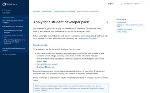 Applying for a student developer pack - GitHub Docs